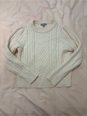 J. Crew Ivory Cable-Knit Crewneck Sweater
